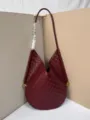 Chic burgundy woven shoulder bag for women, soft leather hobo tote with stylish intrecciato design. - Burgundy