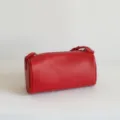 Minimalist red leather barrel bag, chic 90s style cylinder crossbody purse for women. - Blank Style / 19x7.5x10cm / Red