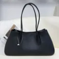 Black leather tote bag for women, stylish underarm shoulder bag with double straps. - Blank Style / 38x10x18cm / Plain Black
