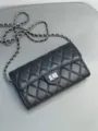 Black quilted leather chain bag classic flap crossbody shoulder bag phone bag women chic style - 18cm / Square Buckle / Black