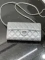 Silver quilted leather crossbody chain bag, stylish luxury style phone bag for women. - 18cm / Square Buckle / Silver
