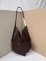 Dark brown woven leather shoulder tote bag with pouch, soft intrecciato hobo bag for women. - Coffee