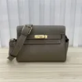 Bolso bandolera de cuero genuino con cierre de giro clásico y correa ajustable para mujeres. - Gris elefante