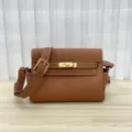 Bolso bandolera Kelly de cuero genuino para mujer, elegante bolso de hombro vintage con cierre. - Marrón Dorado
