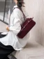 Borsa a tracolla baguette in camoscio retrò da donna, borsa Boston rosso scuro chic. - Borgogna