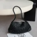 Black genuine leather woven shoulder bag, classic handmade underarm dumpling handbag. - Blank / Black