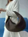 Large suede woven hobo bag for women, stylish slouchy shoulder bag with soft braided design. - Coffee
