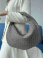 Women large matte woven hobo shoulder bag stylish handmade dumpling underarm purse daily wear - Gray