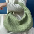 Green Suede Woven Shoulder Bag Large Hobo Handbag Handmade Casual Tote Bag For Women - Light Green