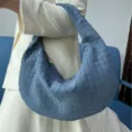 Women Large Matte Woven Hobo Bag Casual Soft Leather Underarm Dumpling Handbag new - Fog Blue