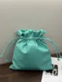 Mint green cowhide leather drawstring pouch bag, minimalist cloud bucket bag for women daily. - 28*28*2cm / Lake Blue