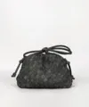 Dark grey woven clutch bag with knotted drawstring handle, stylish minimalist design. - Denim Black
