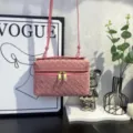 Pink suede woven crossbody bag for women, stylish vanity box shoulder bag with chic handle. - Pink