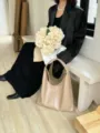 Minimalist soft leather tote bag for women, slouchy hobo shoulder bag with large capacity. - 42*12*42cm / Khaki
