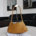 Woven leather shoulder bag for women, handmade retro underarm dumpling handbag in yellow. - Blank / Yellow