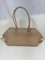 Minimalist top grain leather bowling shoulder bag, large capacity luxury commuter tote for women. - Blank / Sand