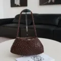 Dark brown woven leather shoulder bag, vintage handmade hobo bag for daily fashion. - Coffee