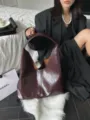 Minimalist soft leather tote bag, stylish dark red hobo shoulder bag large capacity. - 42*12*42cm / Burgundy