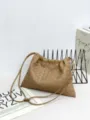 Woven leather shoulder bag for women, casual crossbody pouch bag with convenient drawstring. - 32*21*1cm / Milk Tea