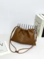 Woven leather shoulder bag for women, large capacity brown crossbody drawstring cloud pouch. - 32*21*1cm / Caramel color