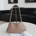Handcrafted Woven Leather Shoulder Bag Vintage Dumpling Bag Casual Underarm Bag For Women - Apricot