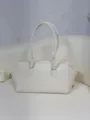 Minimalist white leather EW bowling bag, large capacity commute shoulder tote for women. - Blank / White