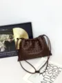 Dark brown woven leather shoulder bag, elegant casual crossbody pouch with secure drawstring. - 32*21*1cm / Coffee Color