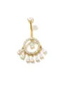 Elegant gold plated circular pave CZ belly button ring with dangling teardrop crystals - Circle Tassel Style / Gold (Round Style)
