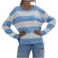 Jersey de punto holgado e informal con patchwork de rayas azules y blancas y cuello redondo - S / Tops / Azul
