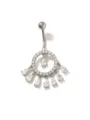 Silver stainless steel belly button ring with cubic zirconia teardrop dangle charms - Round Tassel Style (Top-Down) / Steel Color (Top-Down Style)