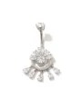 Bauchnabelpiercing in Silber mit hängenden klaren Zirkonia-Wassertropfen Quasten - Stahlfarbe (Fächerstil)