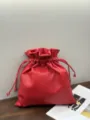 Red genuine leather pouch bag detail, minimalist drawstring cloud handbag for women. - 28*28*2cm / China Red