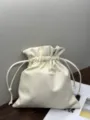 White leather drawstring bucket bag, minimalist cloud pouch, large capacity stylish handbag. - 28*28*2cm / Milk White