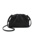 Detailed view of the black rhinestone gathered clutch bag with leather strap for women elegant. - Black