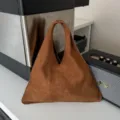Brown suede triangular tote bag, minimalist aesthetic shoulder handbag for women daily casual use. - 33*25cm Blank / Frosted Brown