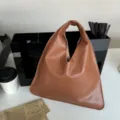Brown leather triangle handbag stylish minimalist soft underarm tote bag for women main view - 33*25cm Blank / Smooth Brown