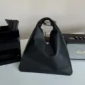 Black leather triangular tote bag minimalist style fashion women handbag main view display - 33*25cm Blank / Plain Black