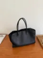 Black leather tote bag for women, large capacity minimalist shoulder handbag for daily work commute. - 17-Inch Pebbled Black