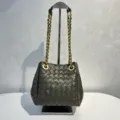 Sac seau en cuir tressé avec chaîne épaisse sac à bandoulière décontracté pour femme - Vert Militaire