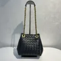 Sac seau noir en cuir tressé avec chaîne épaisse, élégant sac à épaule pour femme tendance. - Noir