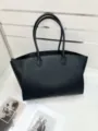 Black leather tote bag for women, large capacity minimalist shoulder bag for commuting daily. - Alphabet / 14-Inch Smooth Black