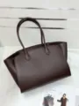 Brown leather tote bag for women, stylish large capacity shoulder bag for daily commuting. - 14-Inch Smooth Coffee
