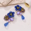 Κράμα γυναικεία στρας δίχρωμα σκουλαρίκια μπλε λουλούδι μοβ σταγόνα κοσμήματα - XL2125-3 μπλε