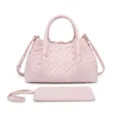 Pink woven leather tote bag with top handles, stylish double-sided casual handbag for women. - Pink