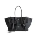 Black leather motorcycle tote bag featuring large capacity and stylish design for daily use - With Letters / L / Black Silver
