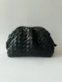 Black woven leather pouch clutch bag, trendy cloud dumpling design, large capacity casual handbag. - Black