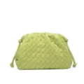 Light green woven leather clutch bag, soft cloud dumpling pouch with knotted side details. - Light Green