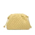 Light yellow woven leather clutch bag, soft pouch design with stylish side knot details. - Light Yellow