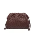 Brown woven leather clutch bag, large capacity soft pouch handbag for women stylish. - Ebony
