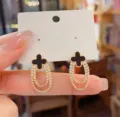 Elegante Kleeblatt Strass Doppel-Ohrringe, modischer schicker Luxus-Schmuck für Frauen. - Schwarz